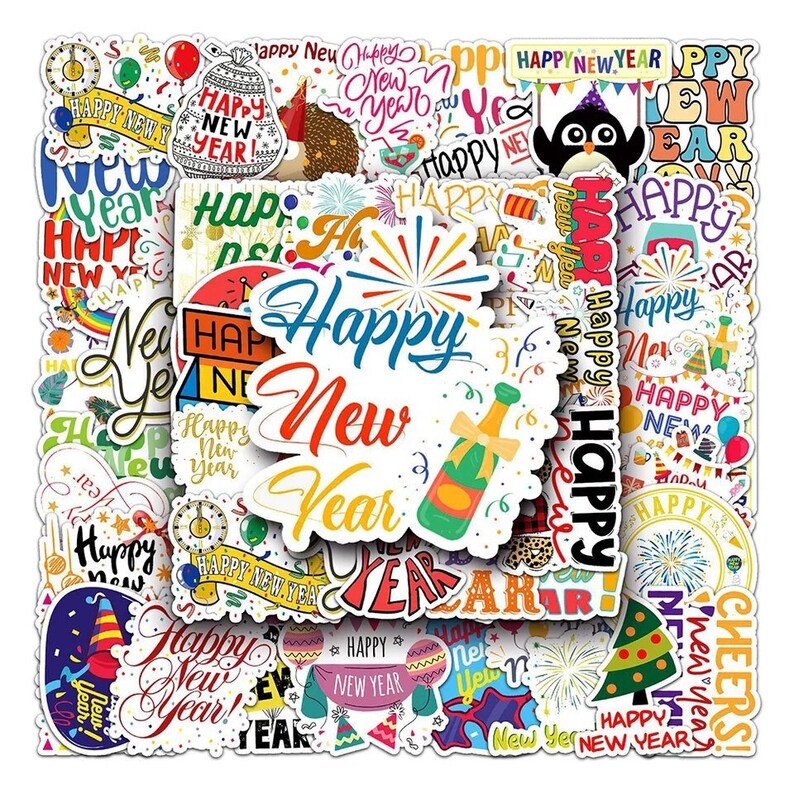 25 or 50 New Years Stickers, Bring In The New Year, High Quality Craft Decal Stickers