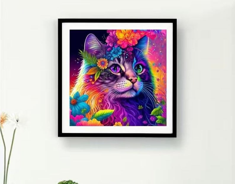 5D DIY Artificial Diamond Painting Colorful Cat Diamond Painting