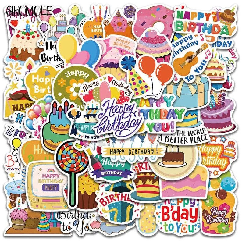 50 Fun Birthday Stickers, High Quality Decal Stickers