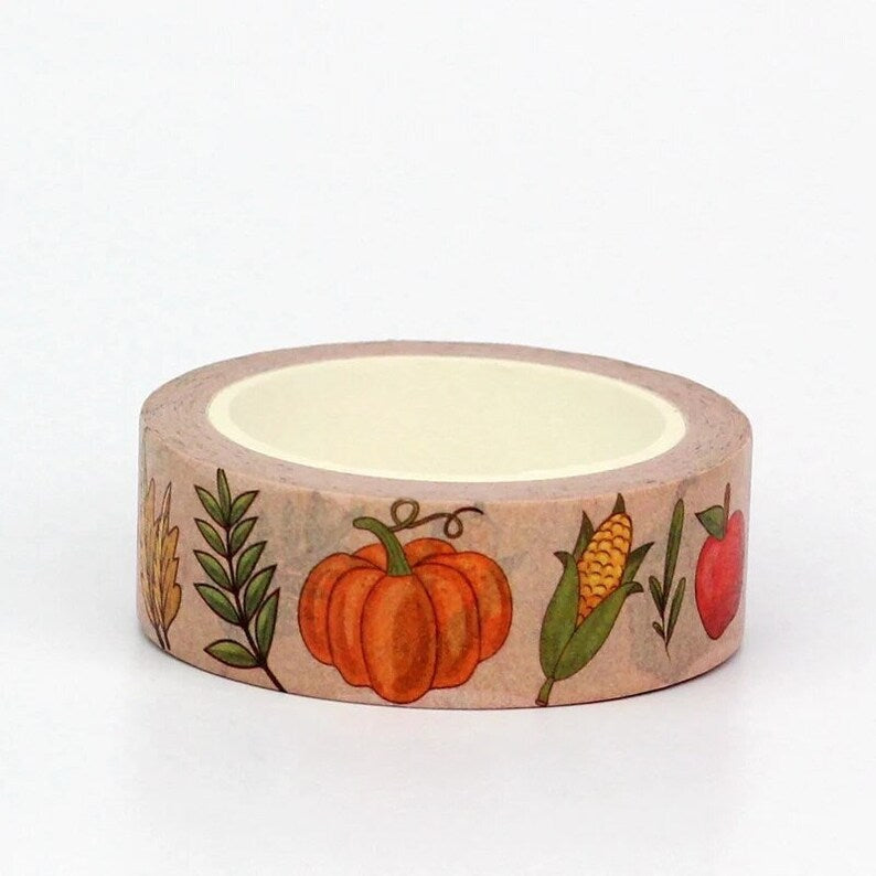 New Release: Fall Harvest With Fresh Corn, Pumpkins And Gourds, Apples And Fall Leaves, Washi Tape Samples And Rolls