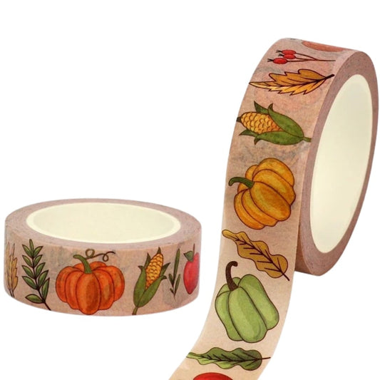New Release: Fall Harvest With Fresh Corn, Pumpkins And Gourds, Apples And Fall Leaves, Washi Tape Samples And Rolls