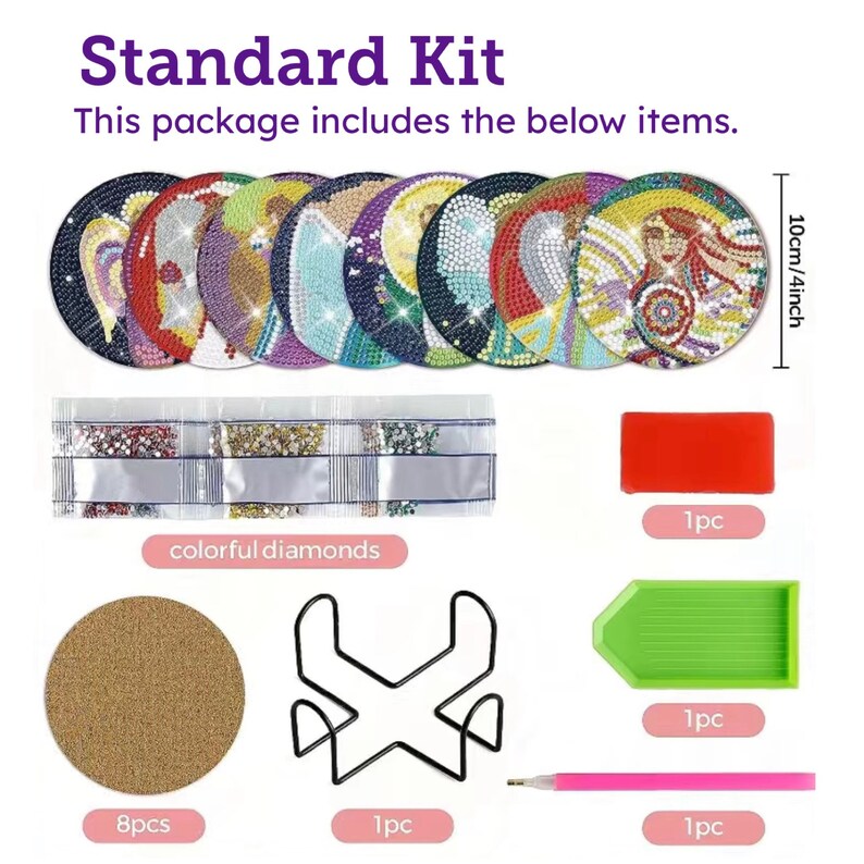DIY 8 Guardian Angel Coasters, 5D Diamond Painting Kit, Tools and Rhinestones Included