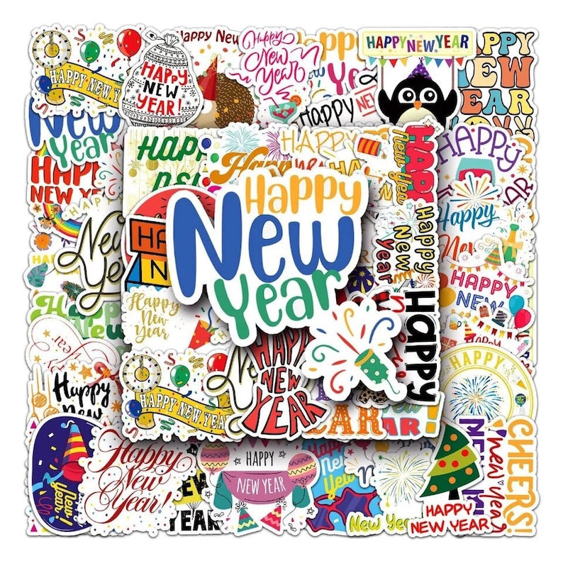 25 or 50 New Years Stickers, Bring In The New Year, High Quality Craft Decal Stickers