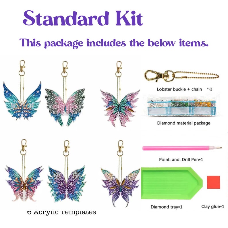 Decorate 6 Stunning Butterfly Keychains/Ornaments Yourself, 5D Diamond Painting Kit, Includes Tools and Rhinestones