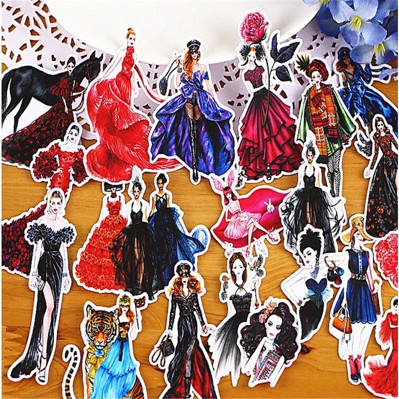Stunning Women In Couture Gowns With An Arabian Horse & Flowers, 22 Fashion Show Stickers
