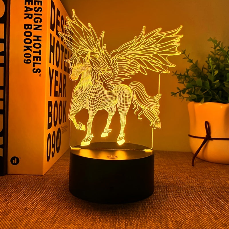 1pc 3D Night Light With Black Base, Unicorn Shaped USB Atmosphere Desk Lamp, Decoration For Kids Room And Bedroom