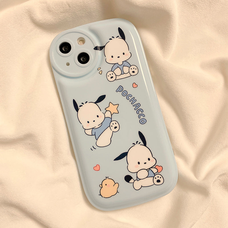 Blue Silicone Phone Case With Blue And White Pochacco Pattern