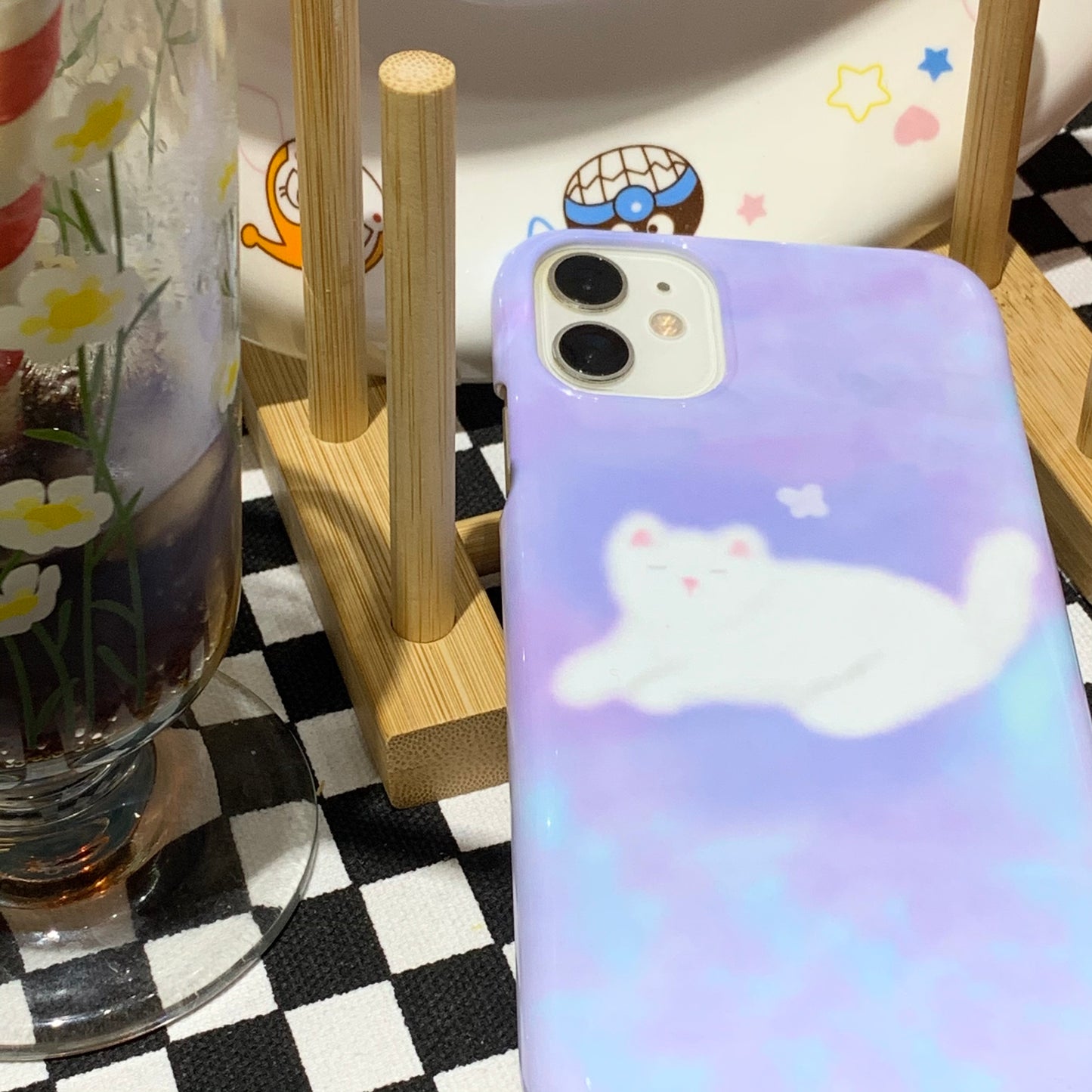 Original childlike fuzzy butterfly kitten gradient tie-dye purple phone case