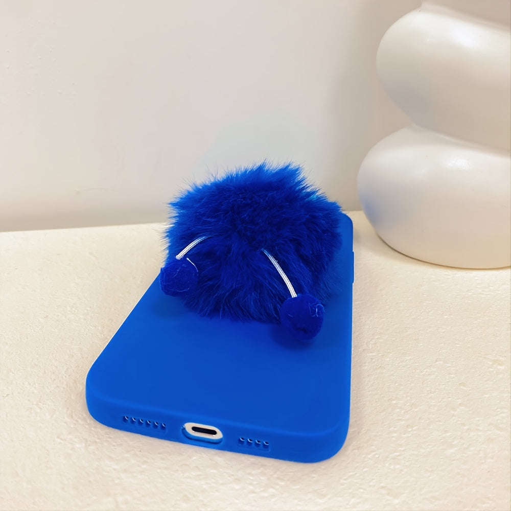 Cute Plush Blue Fur Ball Little Monster Cell Phone Case