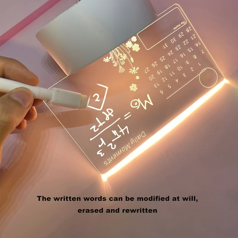 1pc, Multi-functional Acrylic Transparent Note Board, Luminous Message Board, Small Night Light, Erasable Household Reminder Board, Used For Office Desk And Bedroom Decoration