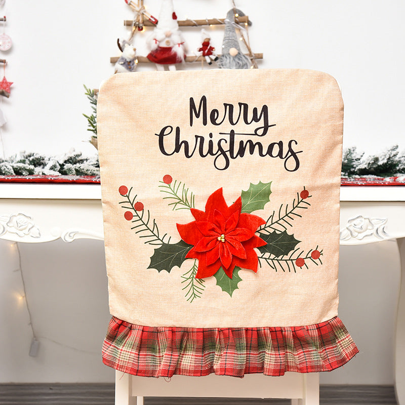 1pc Print Christmas Linen Chair Cover, Chair Cover For Dining Room, Christmas Decorations