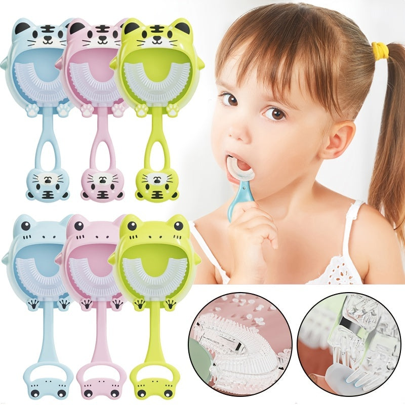 Kids 360° U Shaped Toothbrush With Holder, Wall Mounted For Kids Children Baby Aged 2-12