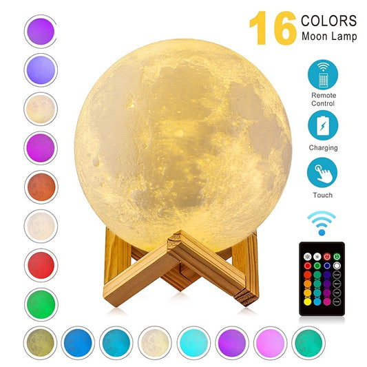 Moon Lamp Rechargeable 3D Print Night Light, 2 Colors/16 Color Change 3D Light Touch Moon Lamp For Adults Lover Baby Kids Children, Decorative Lights  For Home And Outdoor Birthday Party Christmas Gift