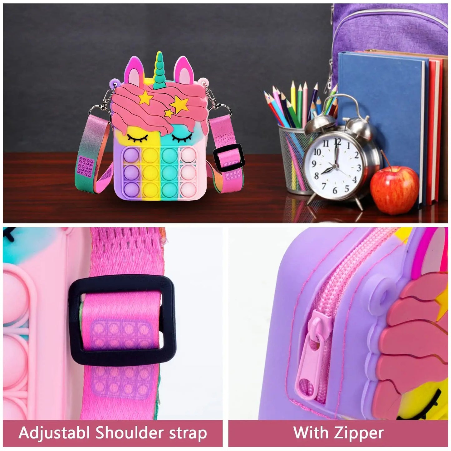 Girl Unicorn Pop Purse | Pop Bag With Unicorn Pop Toy, Shoulder Bag Fidget Toys | Pop Fidget bag