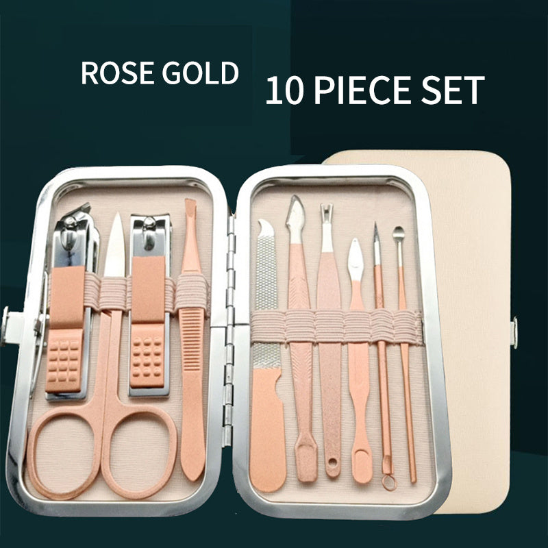 Rose Golden Stainless Steel Nail Clipper Set Grooming Tool Set With Case Manicure Art Tool