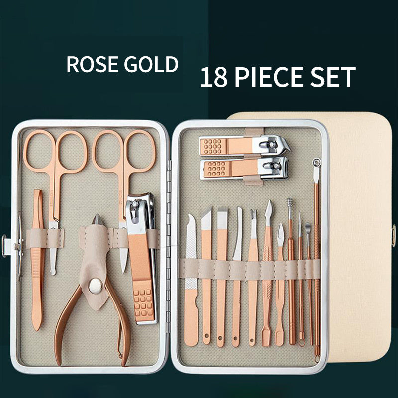 Rose Golden Stainless Steel Nail Clipper Set Grooming Tool Set With Case Manicure Art Tool