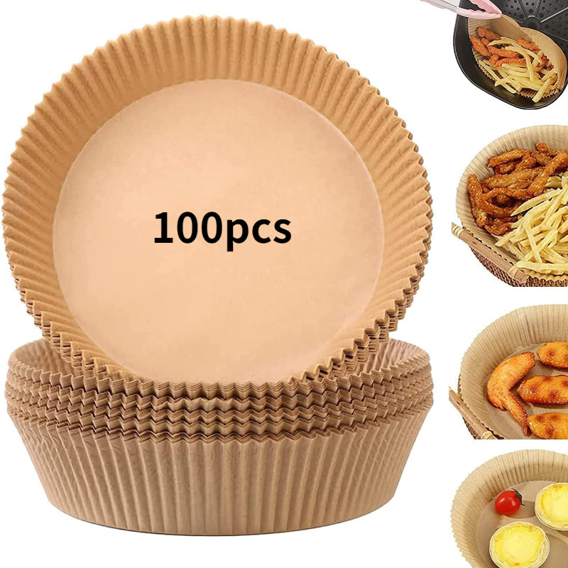 50/100pcs Air Fryer Disposable Paper Liner, Non-Stick Round Disposable Liner, Baking Paper Oil Proof, Food Grade Parchment, Used For Baking, Cooking  Microwave