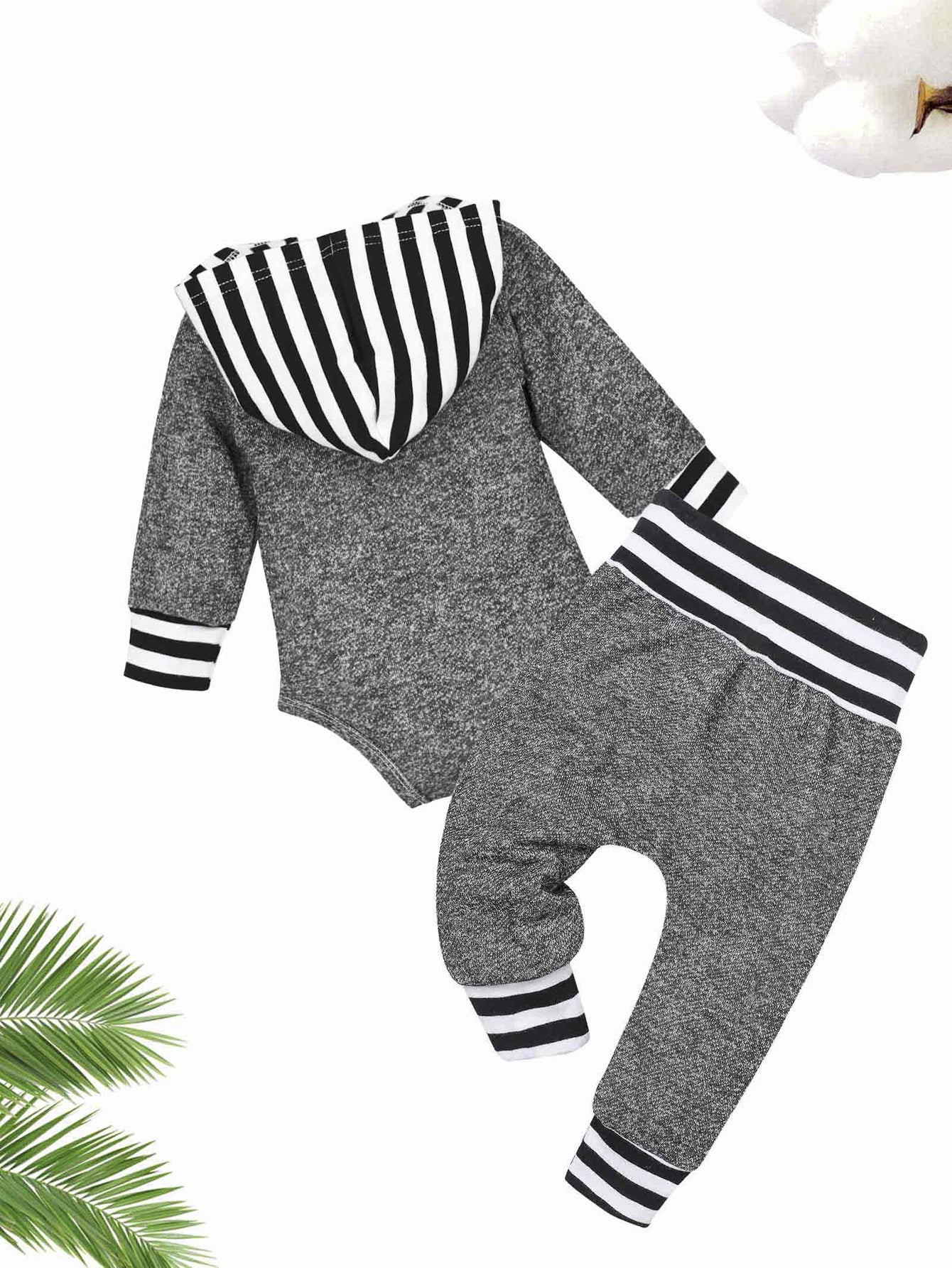 Baby Boys Casual Striped Letter Print Hooded Romper & Pants For Winter