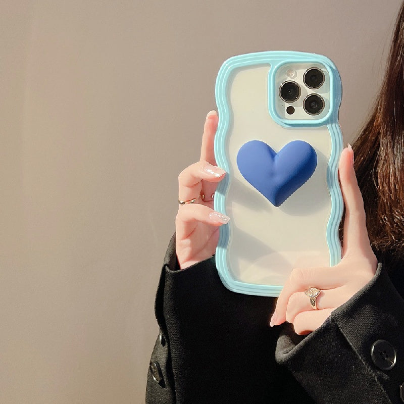 Colorful Wave Edge Phone Case With  3D Heart Pattern