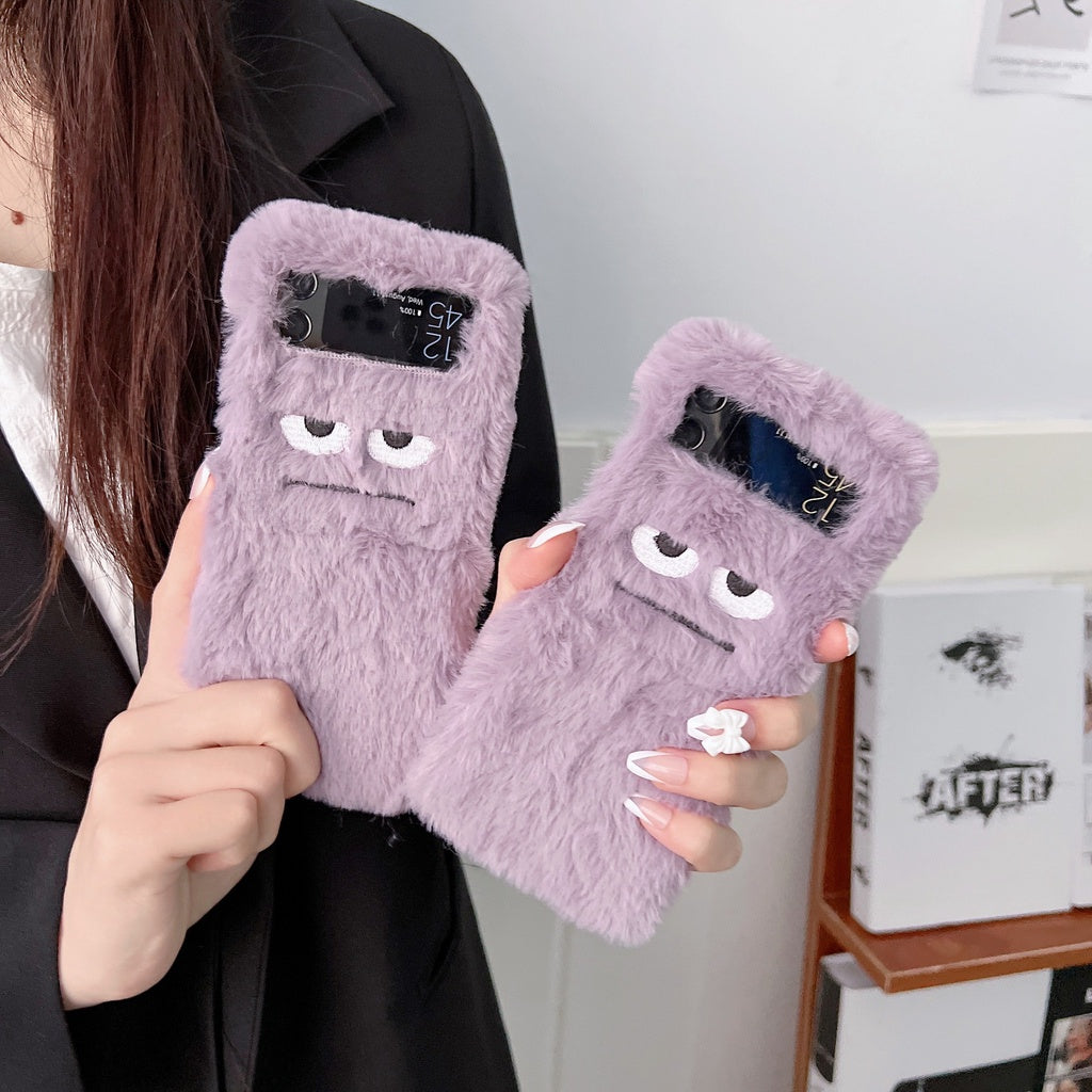 Lovely Warm Plush Emoji Protective Flip Phone Case