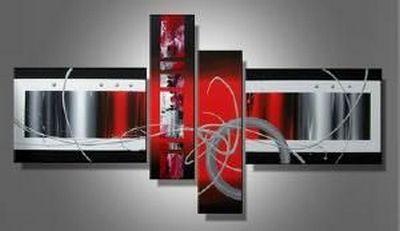Red Abstract Acrylic Art, Simple Modern Art, Large Painting for Living Room, Large Canvas Art Painting, 4 Piece Wall Art, Buy Painting Online