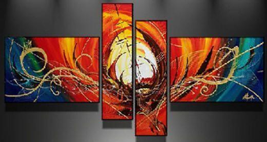 Red Canvas Art Painting, Abstract Acrylic Art, 4 Piece Abstract Art Paintings, Large Painting on Canvas, Buy Painting Online