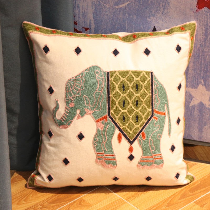 Elephant Embroider Cotton Pillow Covers, Farmhouse Decorative Sofa Pillows, Cotton Decorative Pillows, Decorative Throw Pillows for Couch