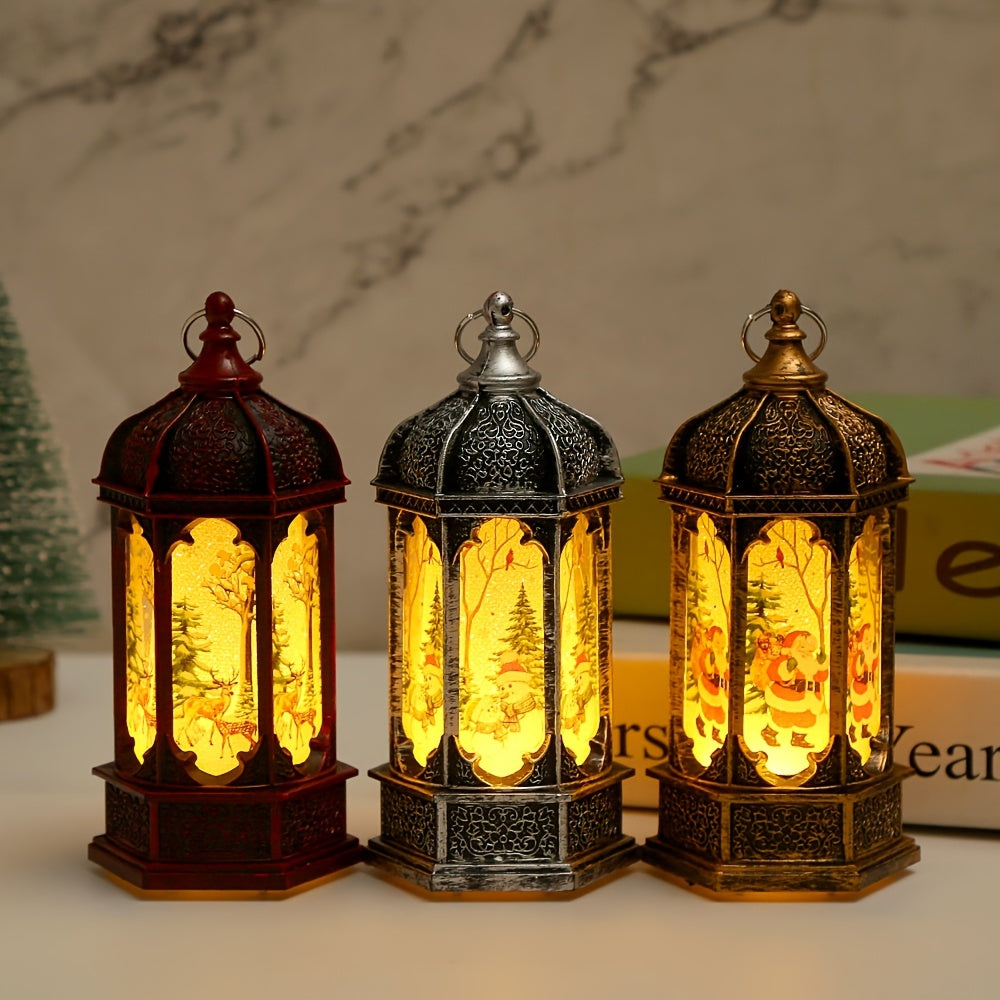 1pc Christmas Night Light, Electronic Candle Light, Wind Lantern, Christmas Tree, Santa Claus, Snowman Pattern, Decorative Lamp