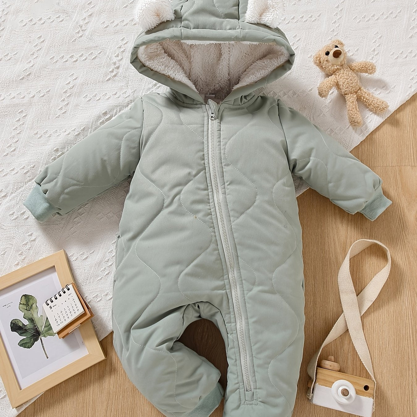 Infant Hooded Romper Long Sleeve Zipper Fleece Warm Jumpsuit Winter For Baby Boys Girls Kids Clothes