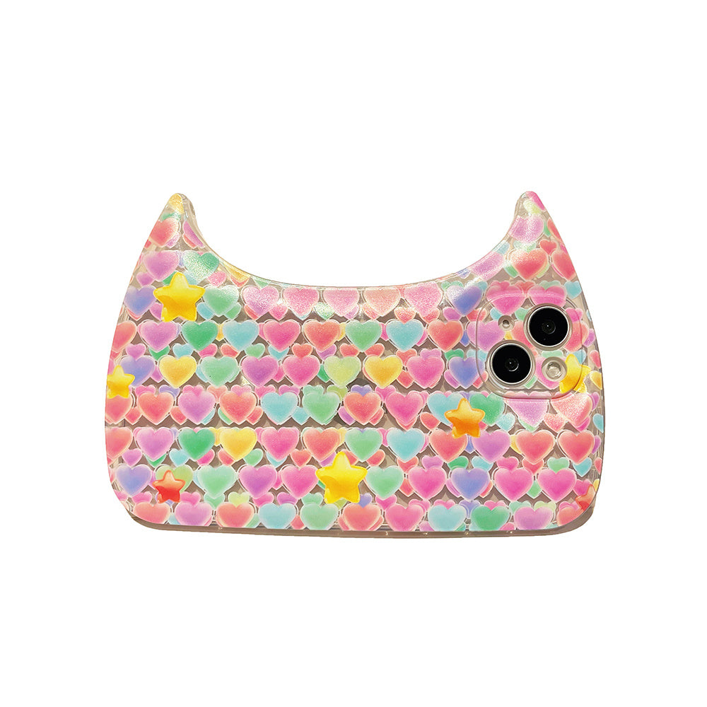 1pc Phone Case With Heart Pattern, Pink Hang Bag Phone Case For