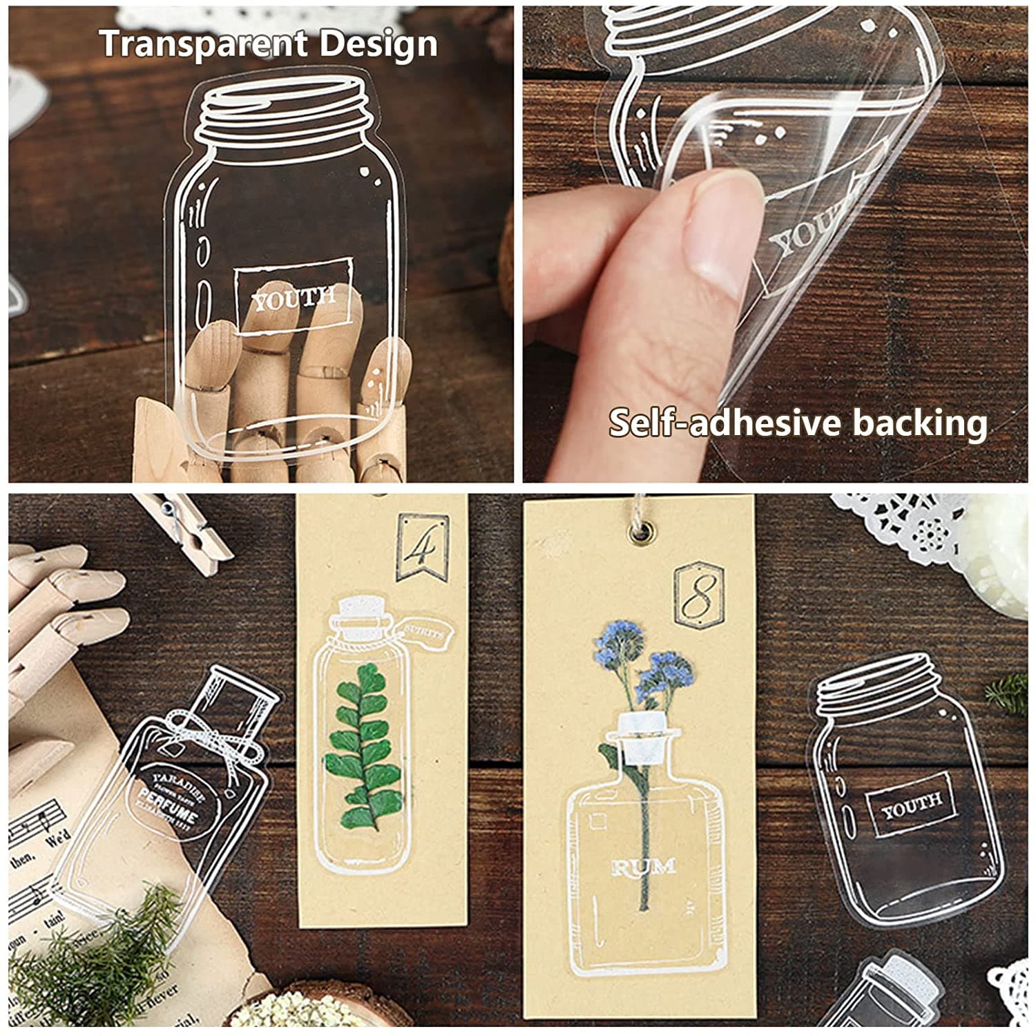 20pcs/set Transparent Dried Flower Page Clips Bookmark Stickers Set ktclubs.com