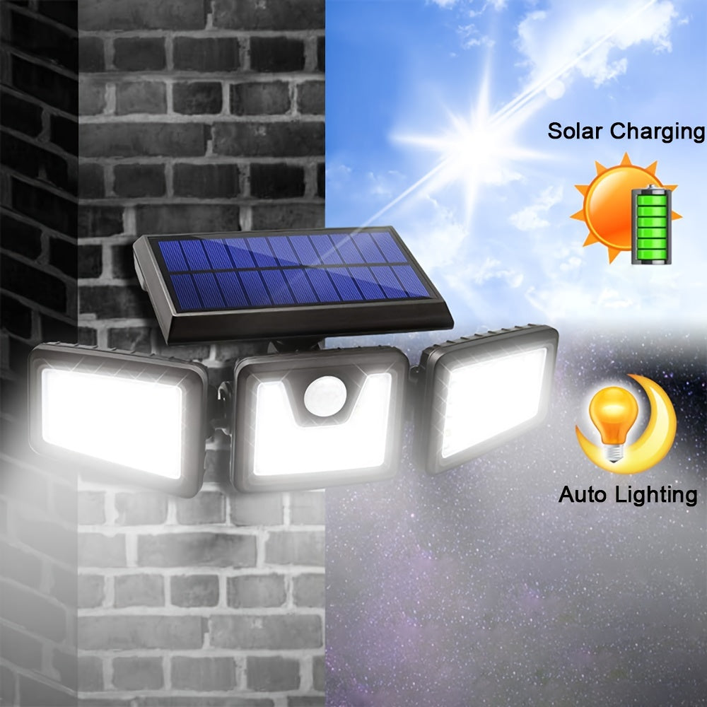 Solar Powered Outdoor Lights Waterproof 3 Heads Motion Sensor Light LED 74SMD High Brightness Sensitive PIR Inductor Garden Wall Lamp