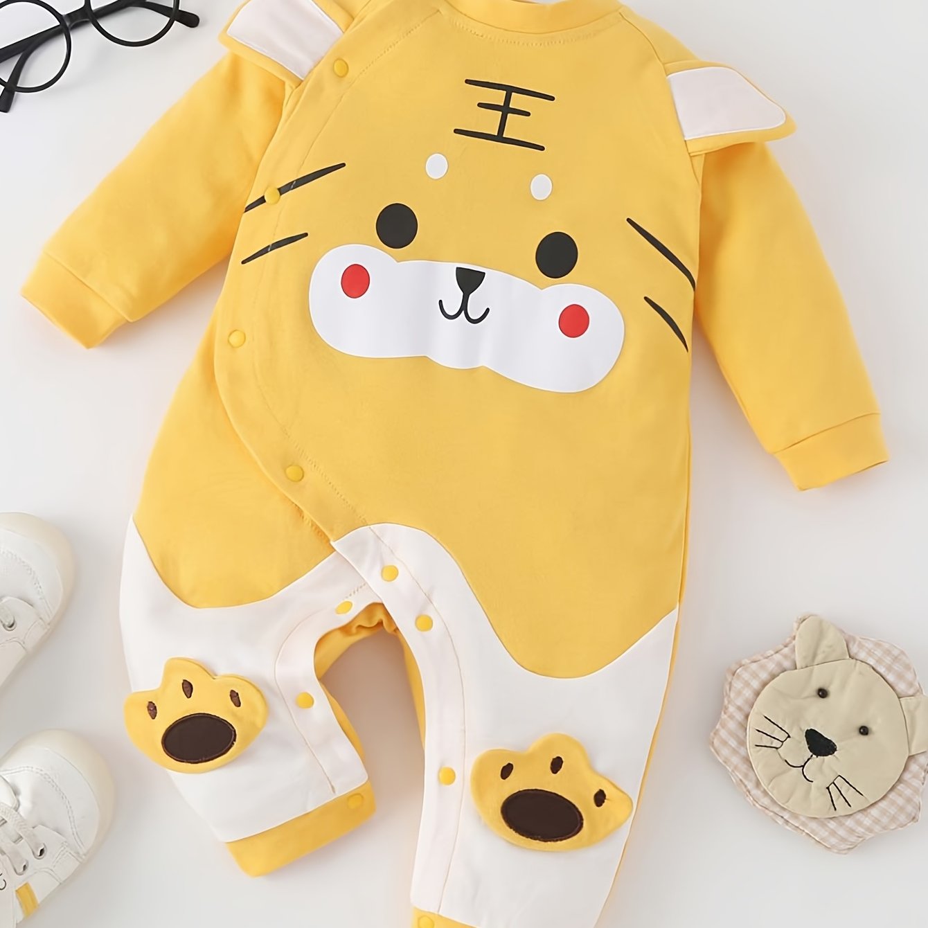 Boys And Girls Tiger Print Long Sleeve Romper Jumpsuit Baby