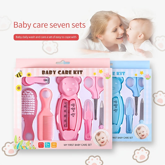 Baby Care 7-piece Set, Infant Water Thermometer Combination Set, Baby Safety Nail Clippers, Comb Brush