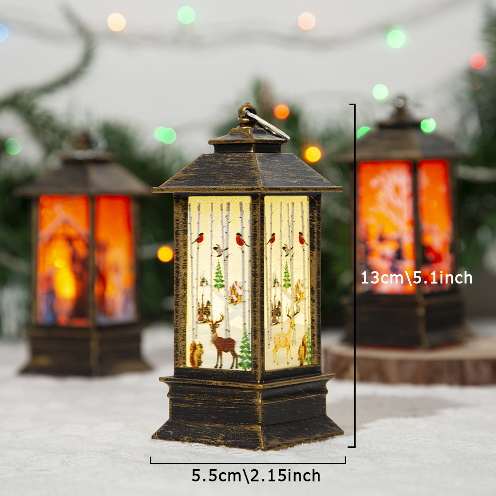 Electric Christmas lantern - hanging antique oil lantern, Father Christmas, snowman reindeer, batteries not included