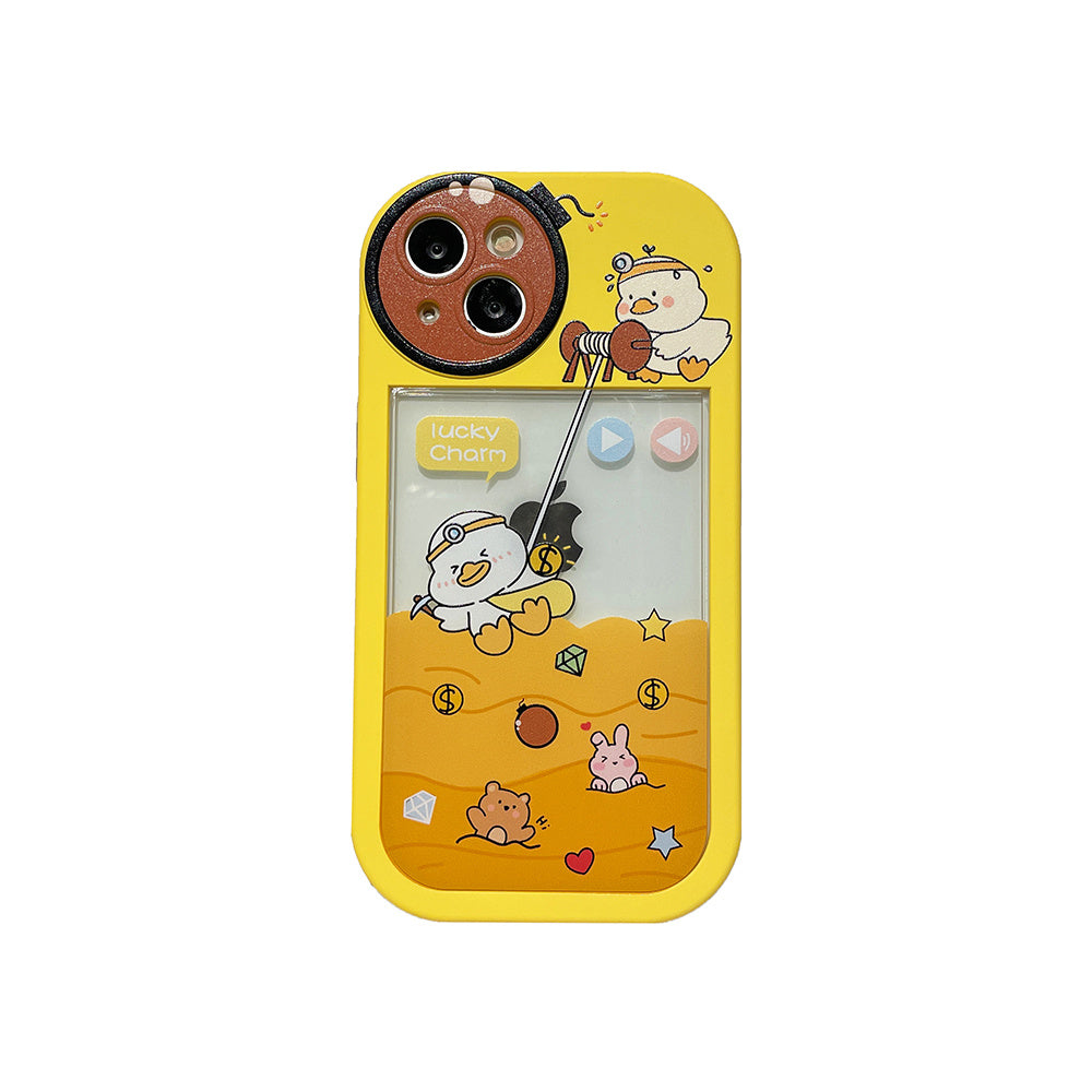 Yellow Cute Miner Duck Pattern, Camera Big Eyes Design Mobile Phone Case