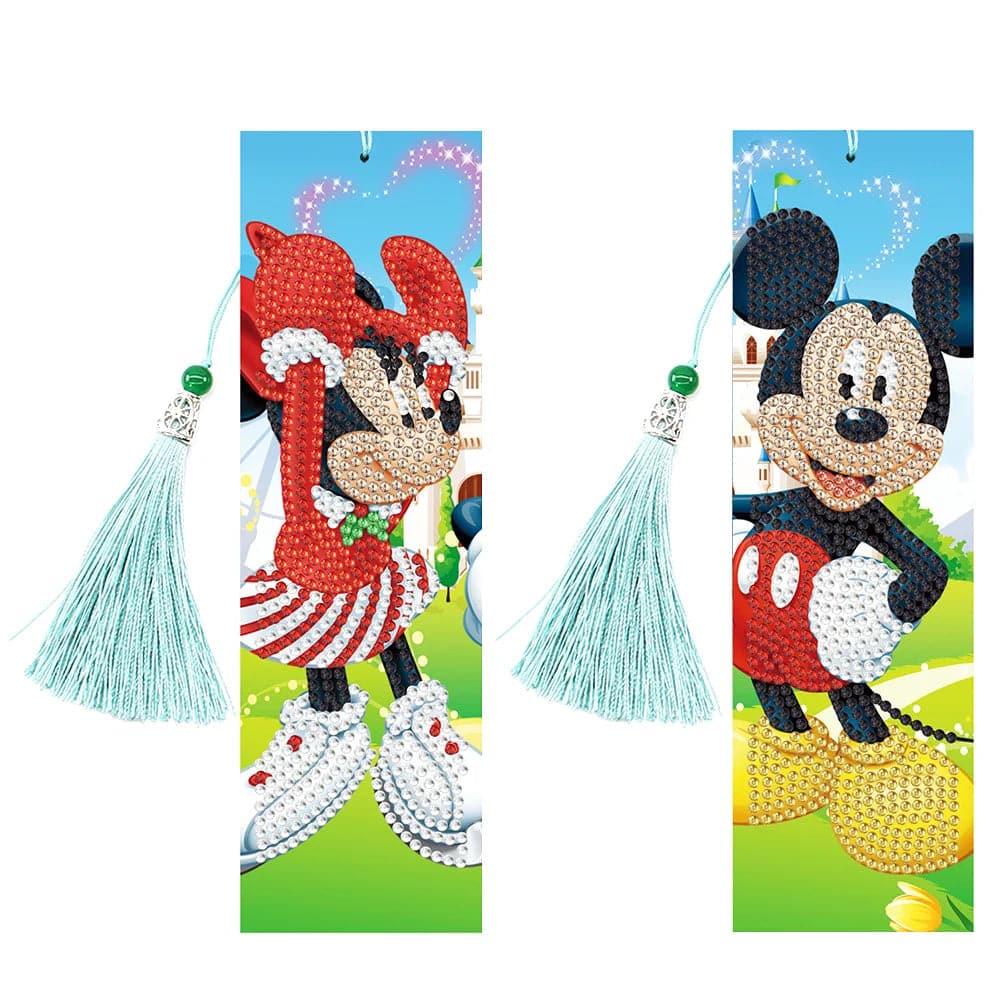 2pcs Diamond Painting Bookmark DIY Mickey Mouse Leather Tassel Book Marks Craft ktclubs.com