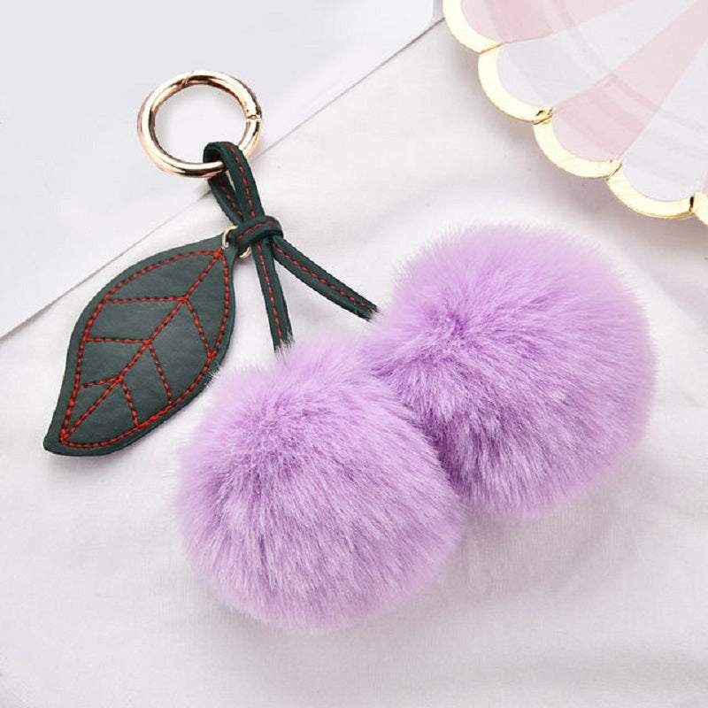 1pc Cute Fluffy Artificial Rabbit Fur Ball Pompom Leaf Keychain