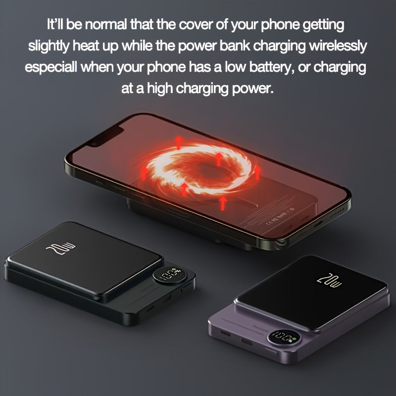 20W Magnetic Wireless Power Bank Wirelessly Charging External Battery 10000mAh [High Power Charging May Cause Heat Up And Recommended With Using Magnetic Case]