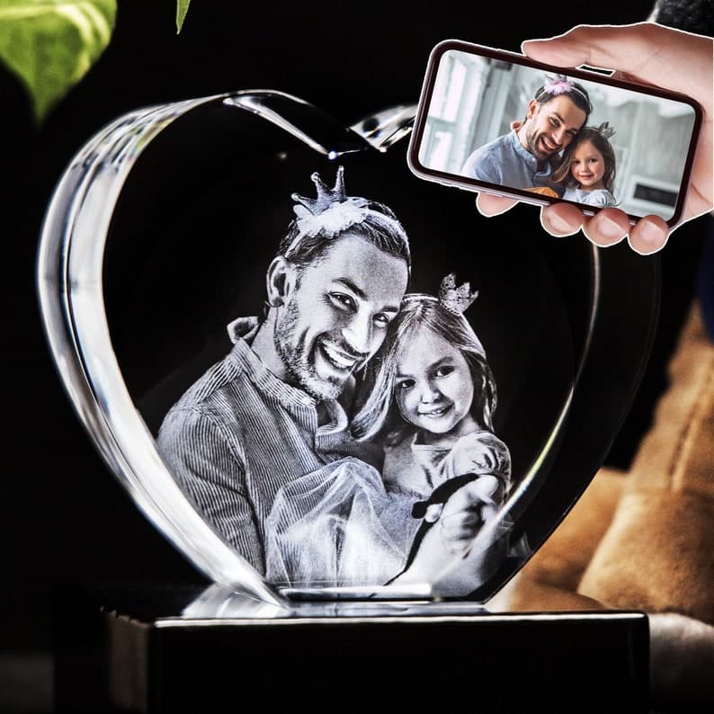 3D Photo Crystal Heart, Personalized Gift, Father's Day Gift From Daughter, Custom Laser Engraving, Hologram Picture, In Loving Memory Gift ktclubs.com