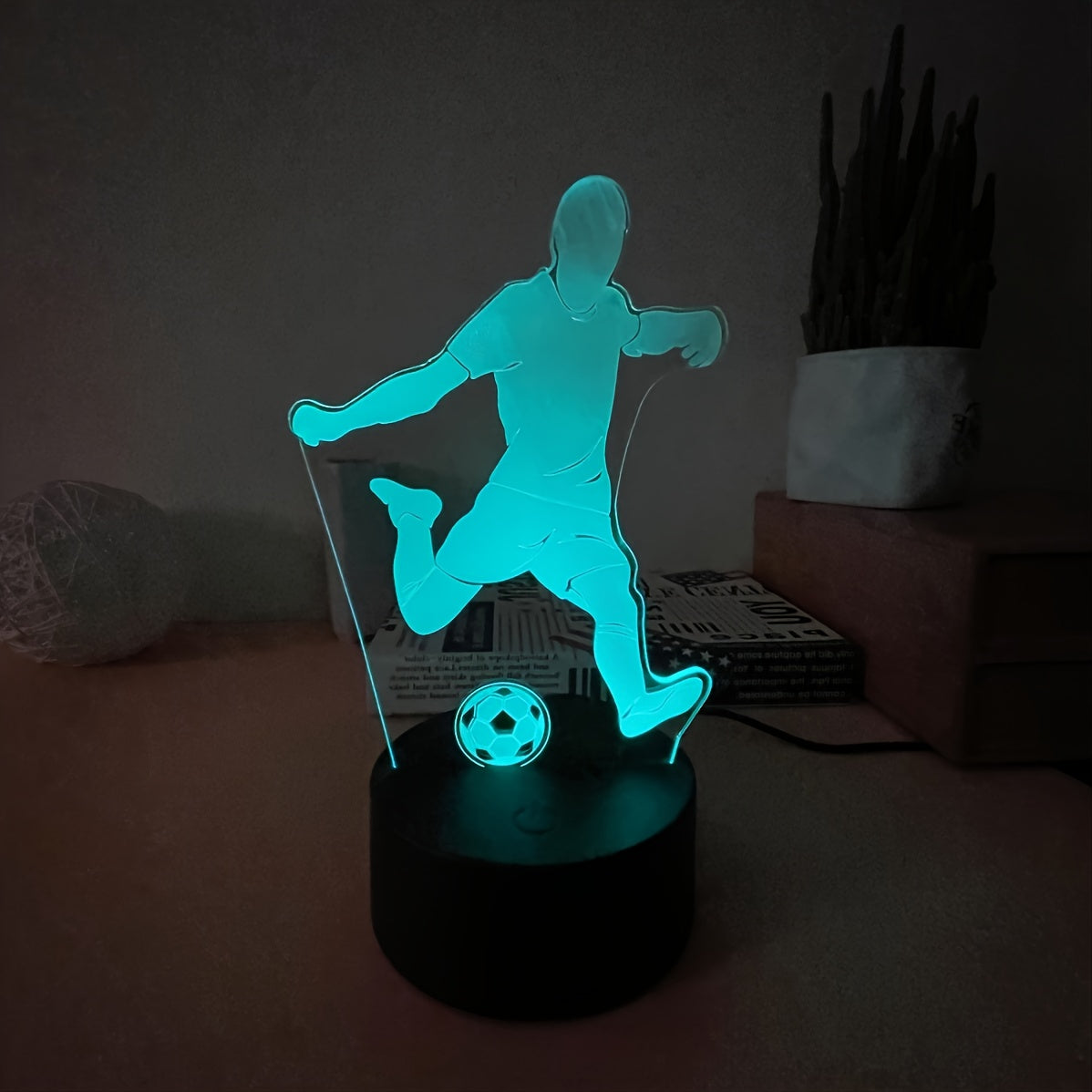 1 x 3D game football night light table optical illusion light, colour changing light LED table lamp