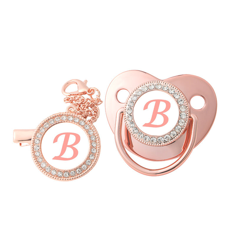Cross-border Hot Selling Rose Gold English Letters Baby Soothing Play Mouth Baby Name Play Mouth With Dust Cover