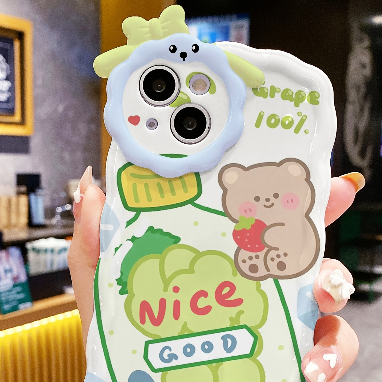 Cute Cartoon Phone Case With Bear And Grapes For,iPhone14/14Plus/14Pro/14ProMax ,iPhone13/13Mini/13Pro/13ProMax ,iPhone12/12Mini/12Pro/12ProMax, ,iPhone11/11Pro/11Pro Max ,iPhoneX/XS/XSMax ,iPhone8/8Plus/7/7Plus