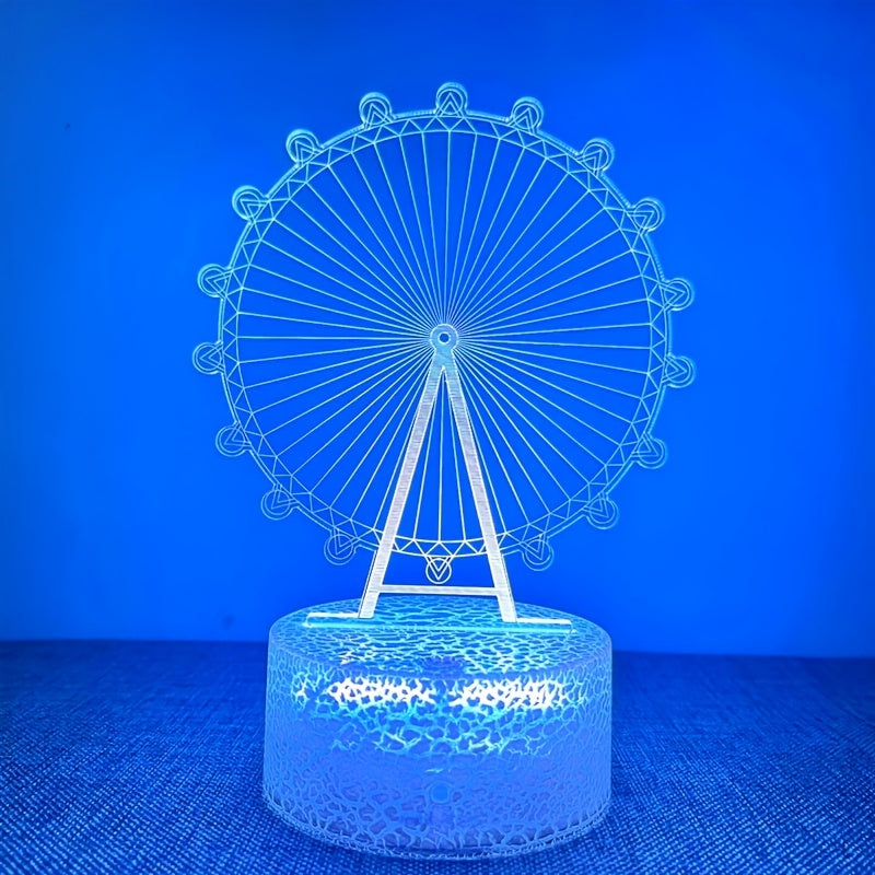 1pc Creative 3D Night Light, Ferris Wheel Shaped USB Atmosphere Desk Lamp With Touch Button, 6.88"x4.96"