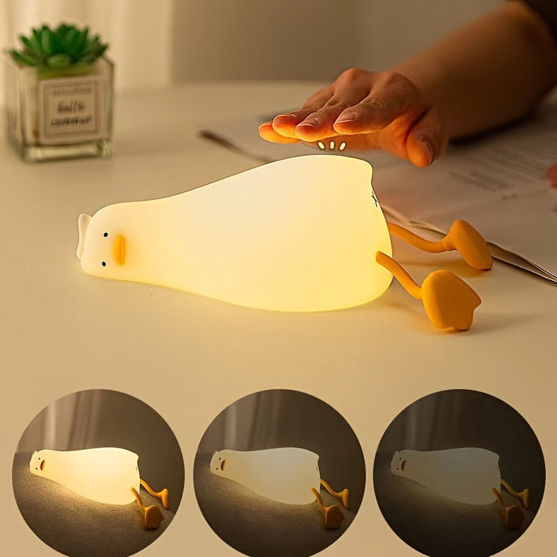 Lying Flat Duck Night Light For Bedroom, Charging Children's Sleeping Accompanying Sleeping Gift, Bedside Lamp For Feeding, Creative Silicone Touch Light