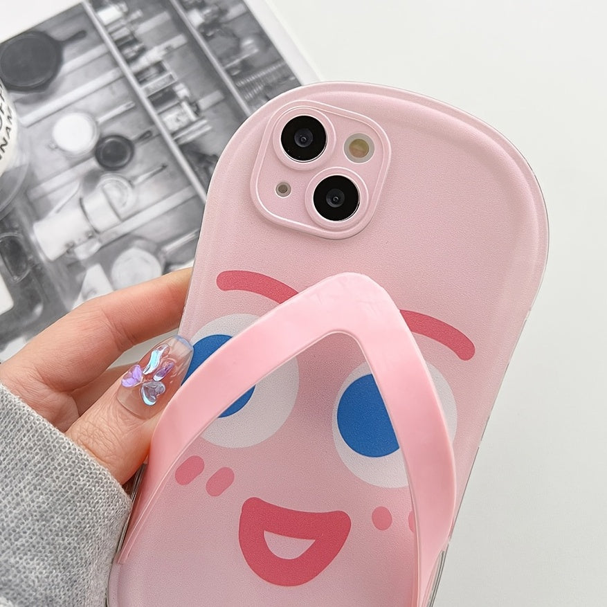 Slipper Shaped Pink Happy  Face Emoticon Pattern Mobile Phone Case