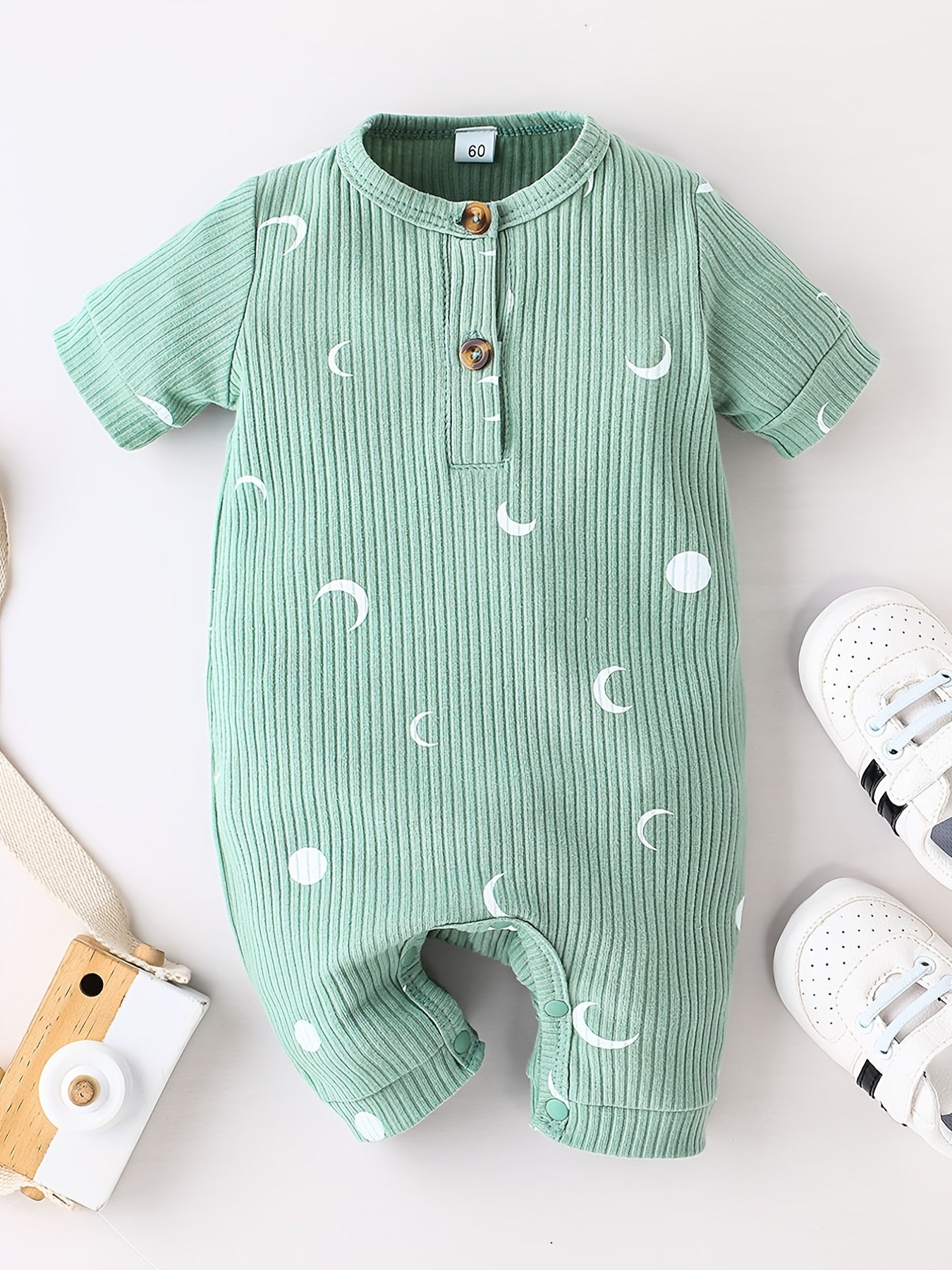 Unisex Baby Short Sleeve Ribbed Romper, Moon Print Bodysuit Onesie, Baby Clothes Baby Layette Sets