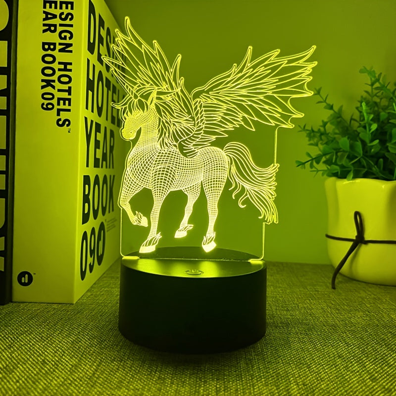 1pc 3D Night Light With Black Base, Unicorn Shaped USB Atmosphere Desk Lamp, Decoration For Kids Room And Bedroom