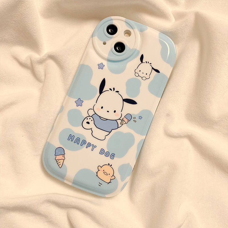 Blue Silicone Phone Case With Blue And White Pochacco Pattern