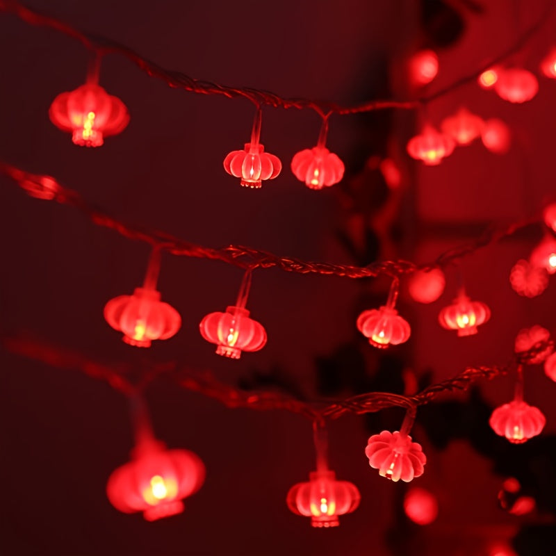 1pc LED Red Lantern String Lights, Chinese Knot Hanging Lights, Chinese New Year Decorative Lights, Festive Lights, 4.9ft/1.5m 10 Lights